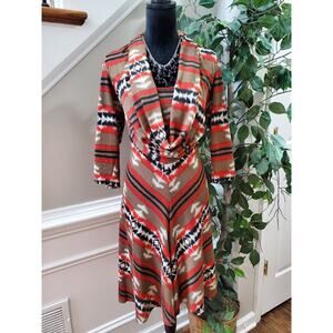 Signature Women's Multicolor Polyester Cowl Neck 3/4 Sleeve Knee Length Dress L